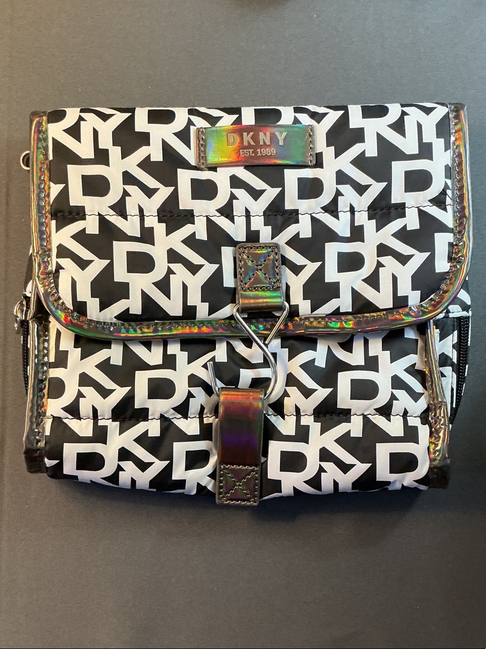 DKNY Holographic Hanging Travel Cosmetic Toiletry Organizer Bag